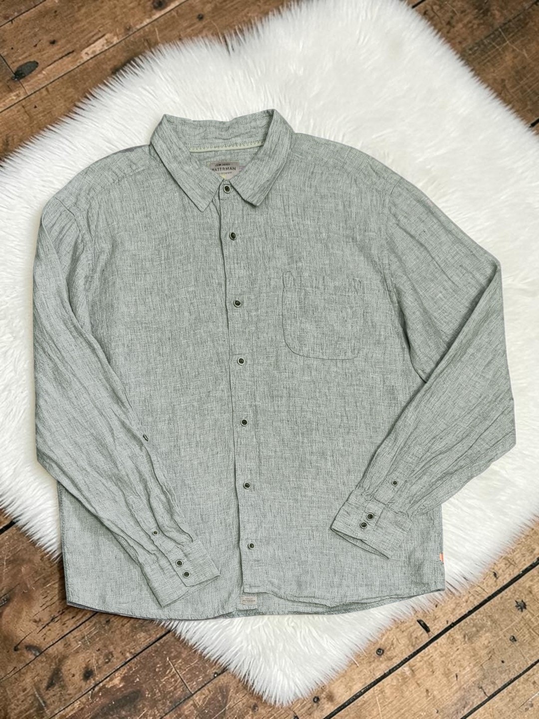 Men's Quicksilver Watermen Collection Green Linen Button Up Top Xl